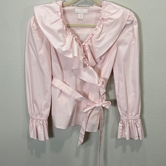 Rachel Parcell pink ruffle wrap blouse cotton - Picture 2 of 7